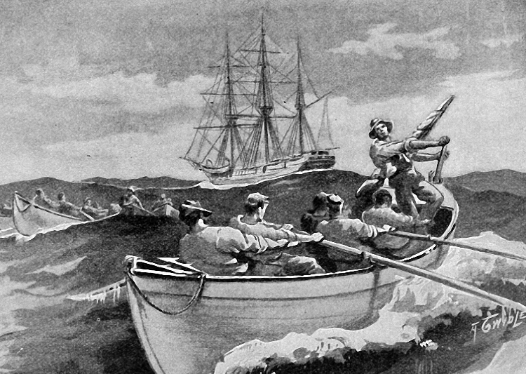 A whaleboat and its crew in the water