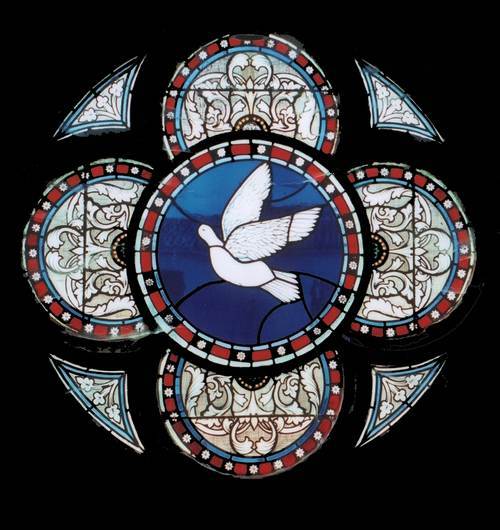 Stained-glass window of a dove