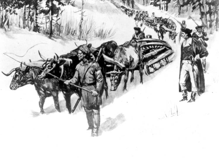 Drawing - men and oxen hauling the guns