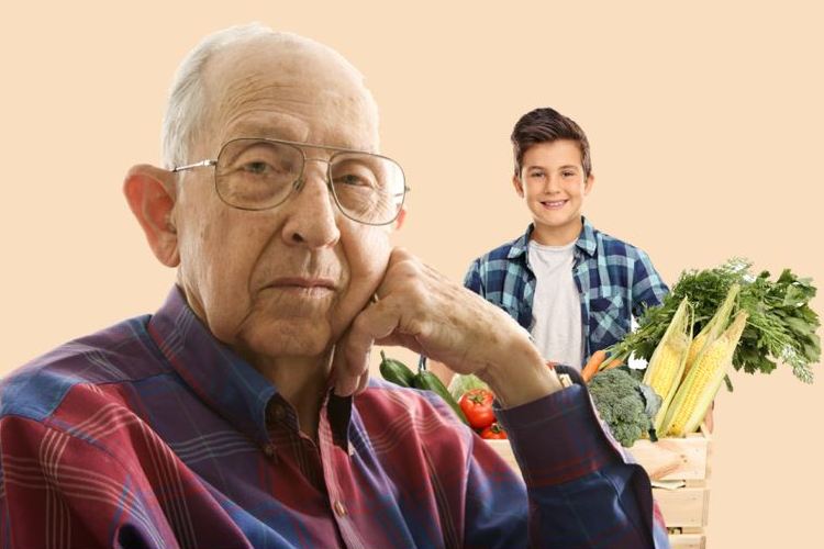 Elderly man and teenage boy