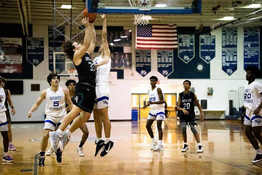 Boys playing basketball