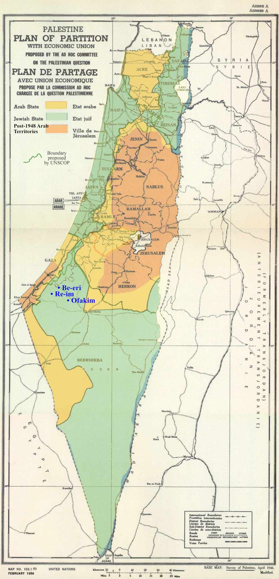 1947 Israel-Palestine partition plan with 1948 post-war overlay