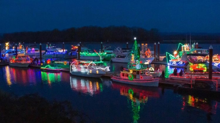 Boats with Christmas decorations