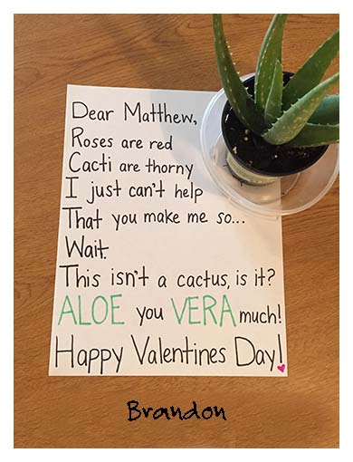 Valentine card from Brandon to Matt