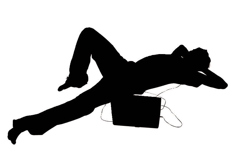 Silhouette of lounging teen listening to music
