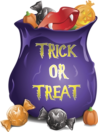 An overflowing bag of Halloween candy