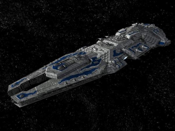 Alien space ship, large with gun turrets