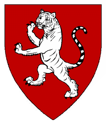 A white tiger rampant on a red shield