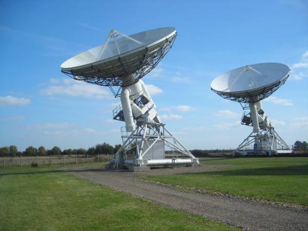 Radio telescope dishes pointing skyward