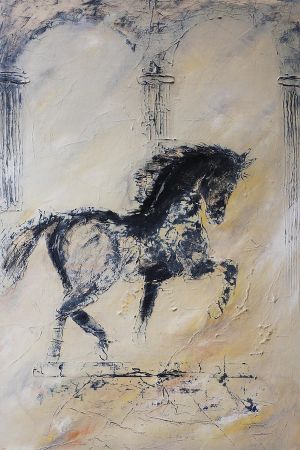 Painting of a black stallion