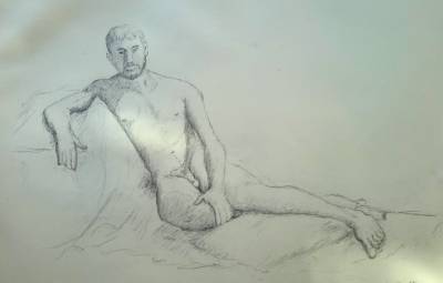 Sketch of a nude man reclining