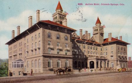 Postcard of Antlers Hotel in Colorado Springs