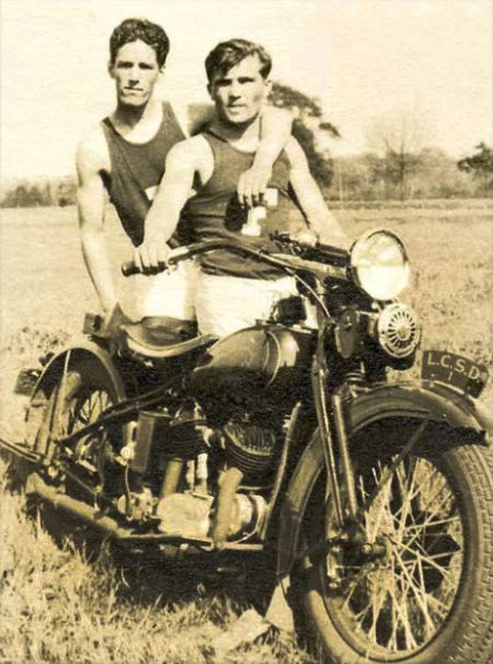 Brett (L) and Arthur (R) with motorcycle
