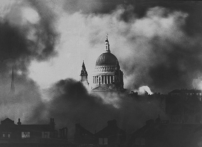 The dome of St Paul’s Cathedral surrounded by smoke