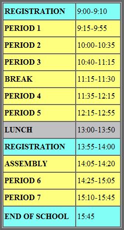 Will’s school timetable