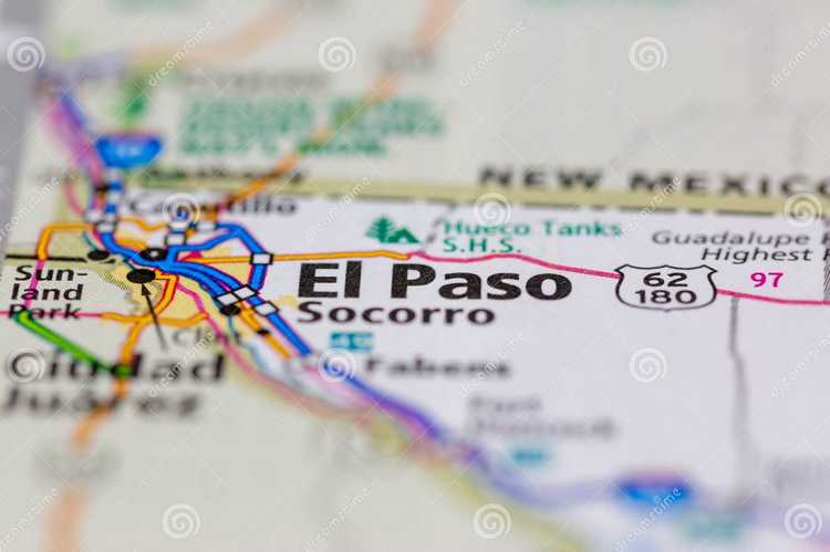 Closeup of map showing El Paso