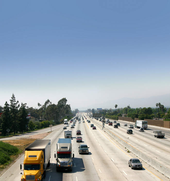 Trucks on multi-lane highway