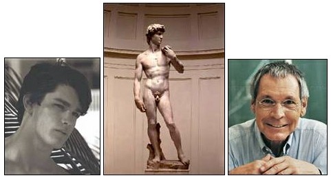 Three images: Portrait of a young man, Michelangelo's David,and portrait of a middle-aged man